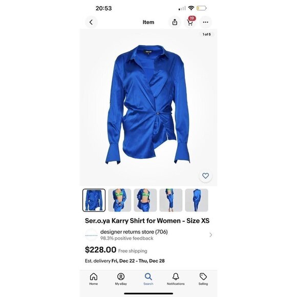 Ser.o.ya Karry Shirt 95% Silk Size Small Blue Collared Blouse Retail $395 X - Picture 13 of 15